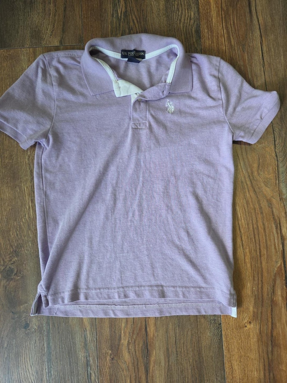U.S. Polo Assn. Boys Lavender Polo Shirt L 10-12 Short Sleeve Embroidered Logo